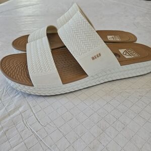 Reef Cream and Brown Slide Sandals